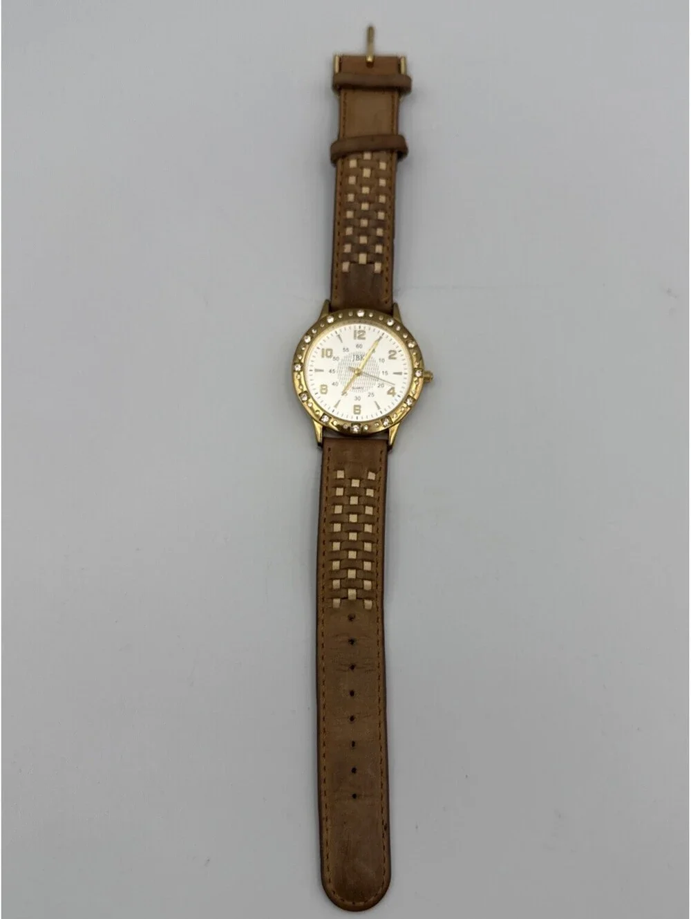 Camrose & Kross JBK Collection Gold Tone Crystal Bezel Brown Leather Seiko Watch